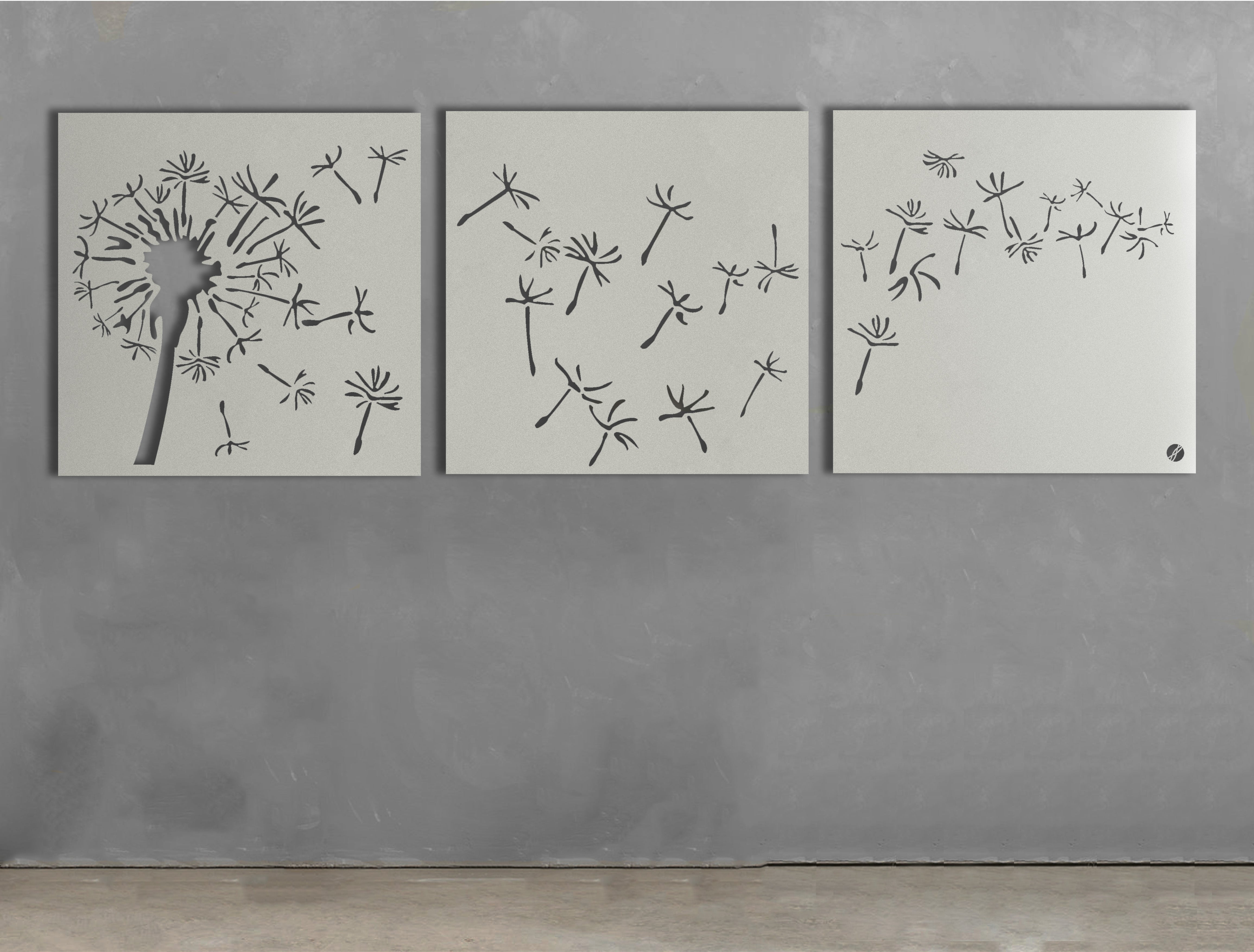Dandelion Breeze Triptych – Metal Wall Art-light box