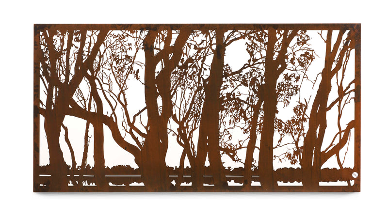 Entanglements Metal Wall Art - The Murray Large red gum laser-cut wall art made out of corten steel, depicting the iconic red gums along the Murray River.