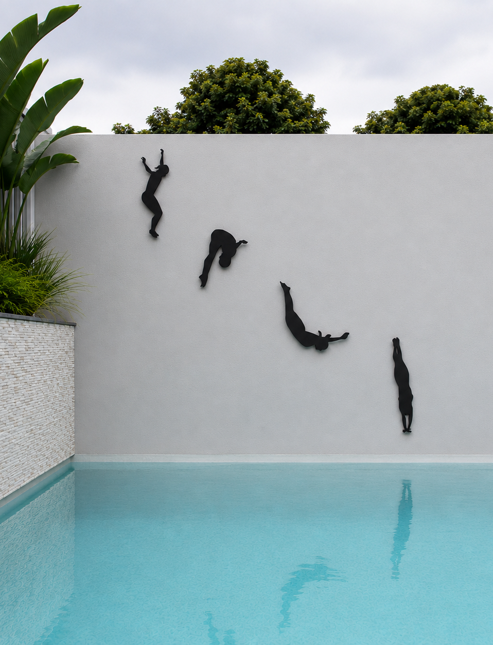 Dive Girl Silhouette Metal Wall Art (Set of 4)
