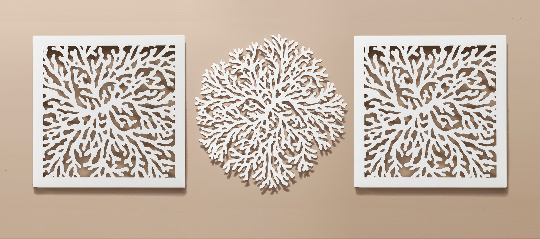Coral Deco Triptych Metal Wall Art