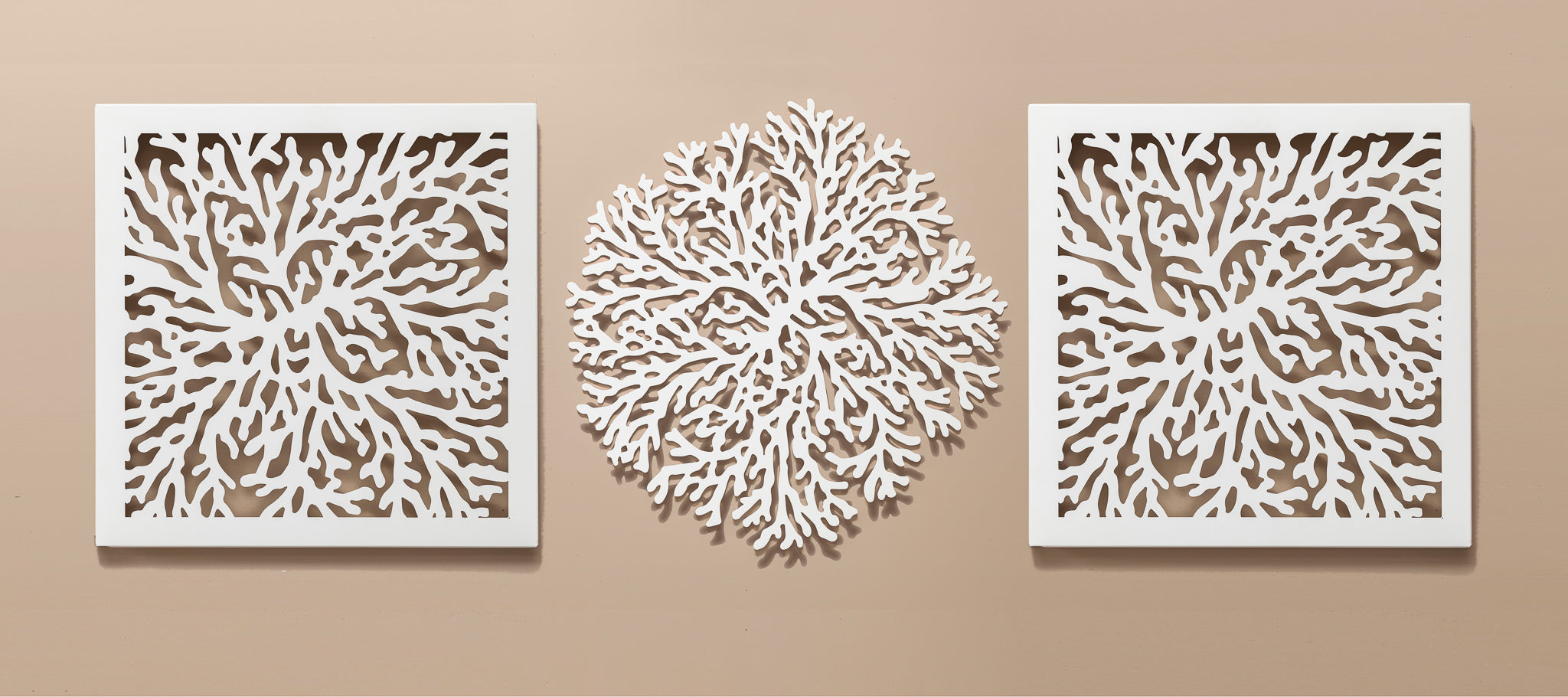 Coral Deco Triptych – Metal Wall Art