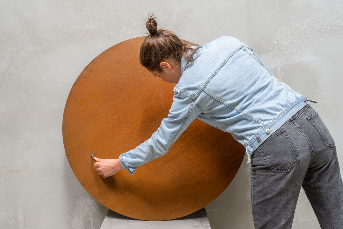 Square Fire Pit Base with Hand Spun Corten Fire Pit Bowl