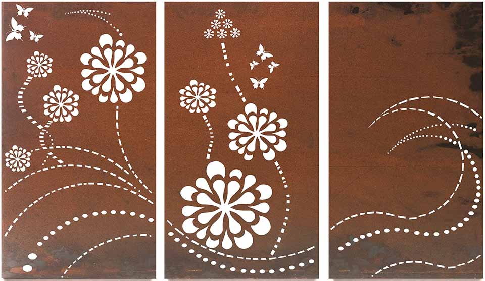 Flower Wave Triptych Metal Wall Art