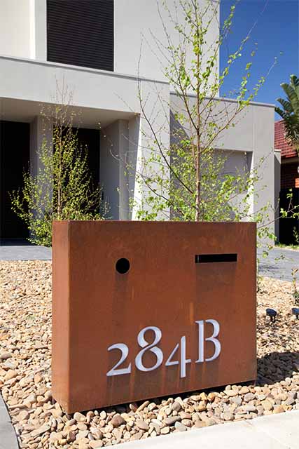 Large lit letterbox-Corten laser cut