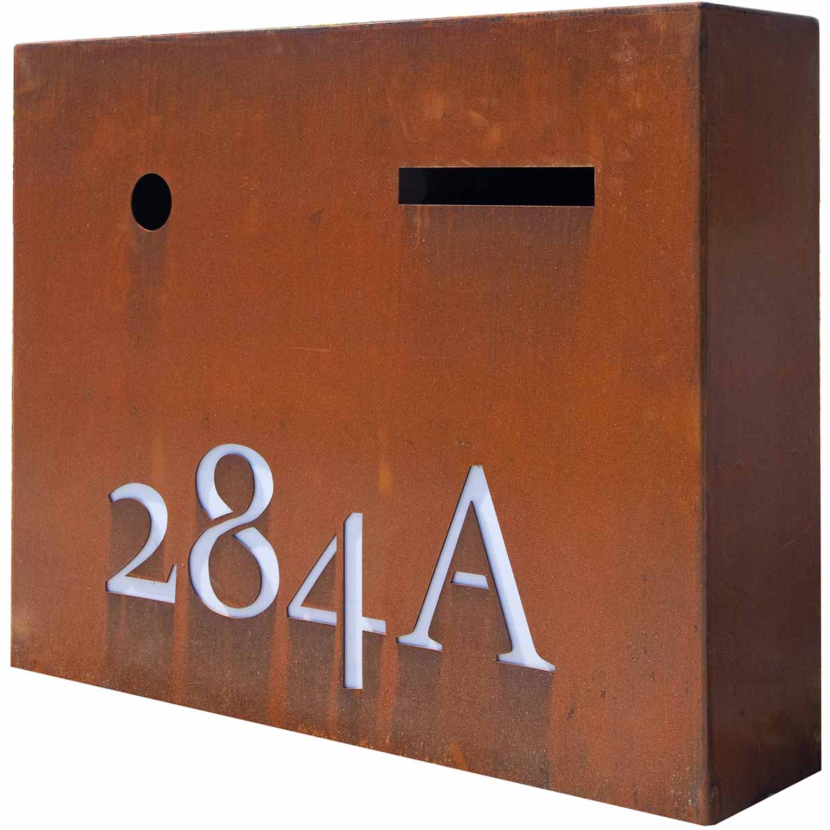 Large lit letterbox-Corten laser cut – Entanglements